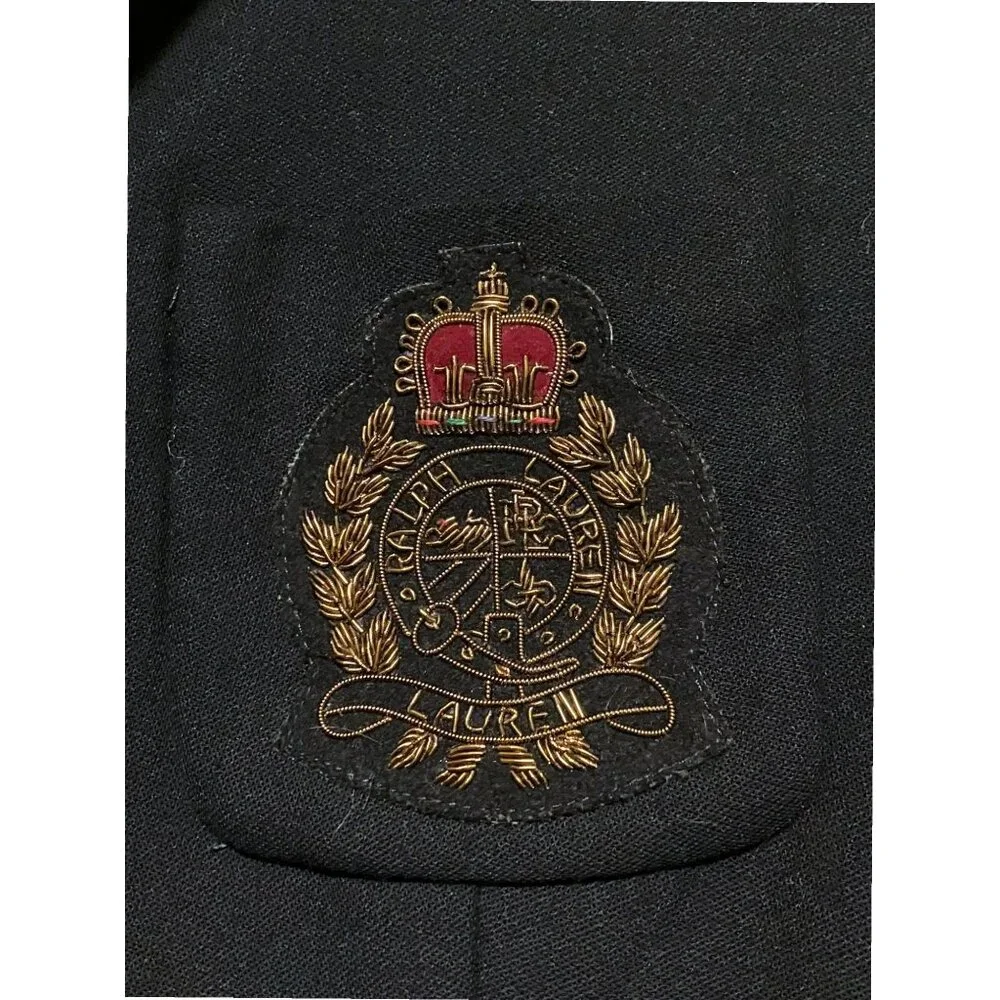 Vintage Lauren Ralph Lauren  Blazer 14 Gold Crown Crest Rugby Preppy 100% Wool - Picture 3 of 10